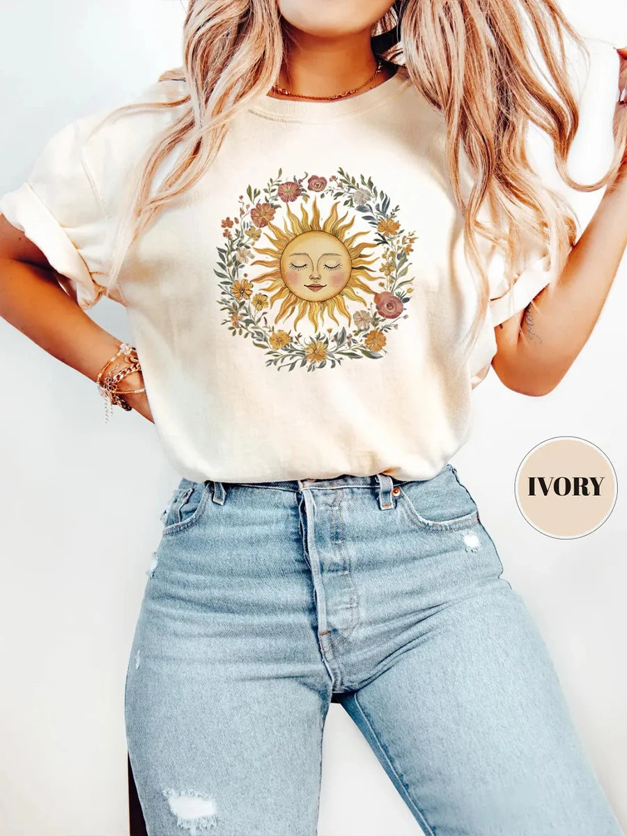 T-shirt Bohème Soleil Spirituel – Vintage & Confort Absolu