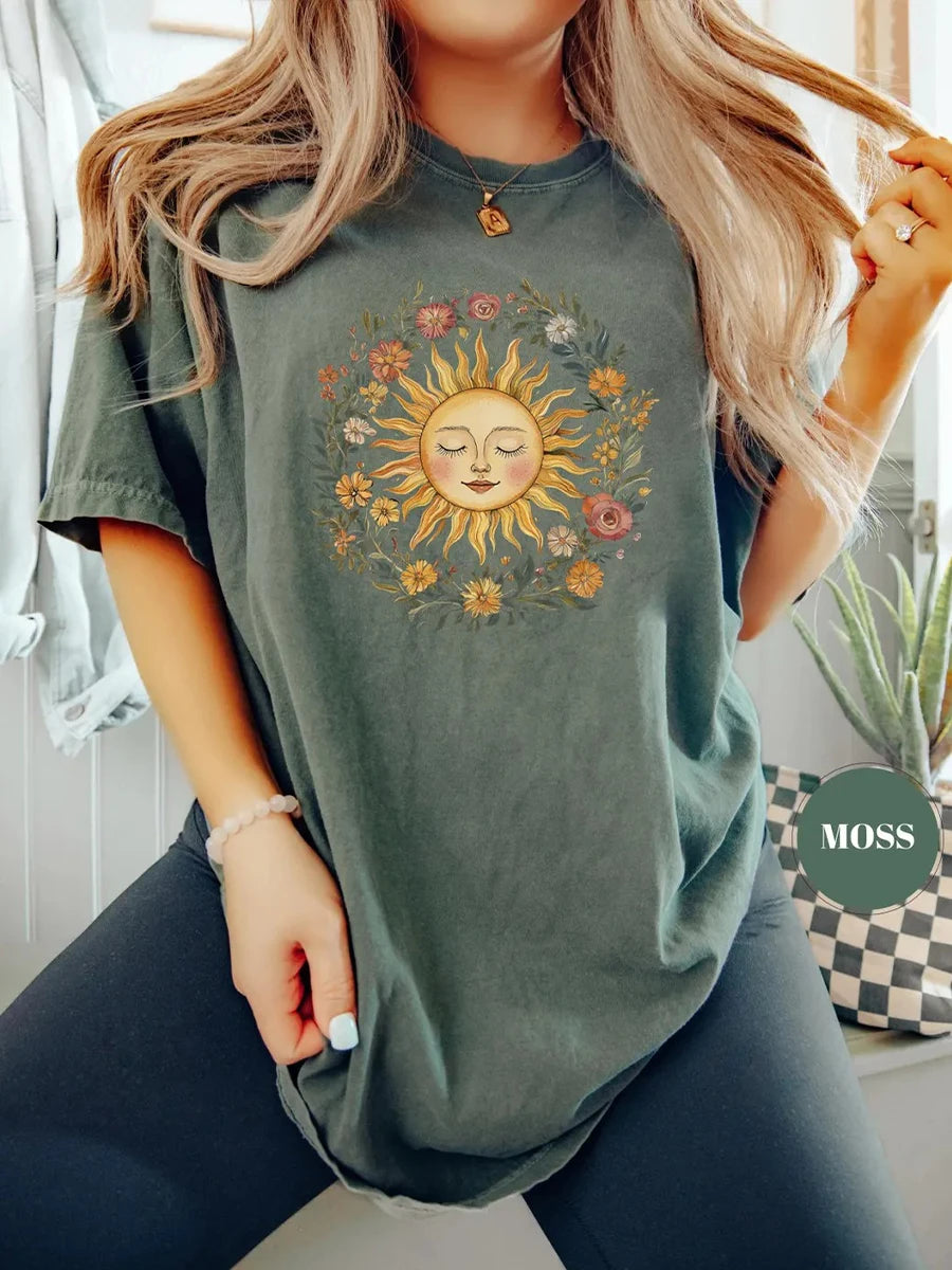 T-shirt Bohème Soleil Spirituel – Vintage & Confort Absolu