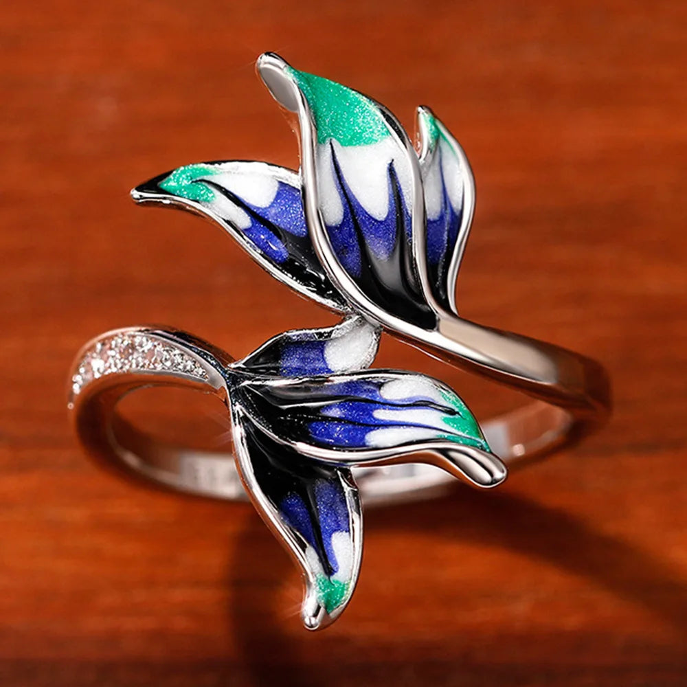 Bague Femme Email Feuillage Vert – Fait Main, Luxe et Élégance