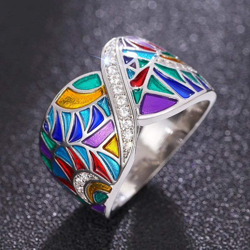 Bague Femme Email Feuillage Vert – Fait Main, Luxe et Élégance