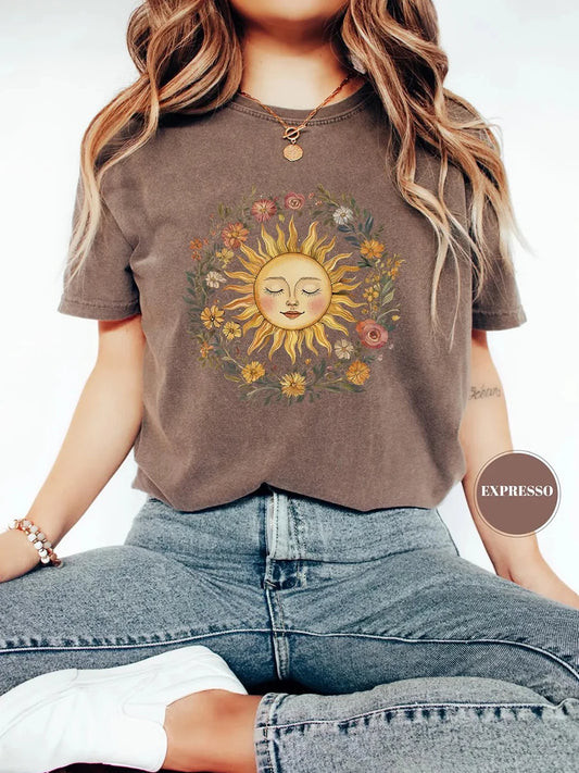 T-shirt Bohème Soleil Spirituel – Vintage & Confort Absolu