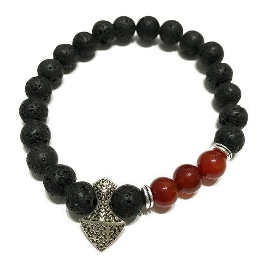 Bracelet Pierre de Lave – Tête de Hache Cornaline.