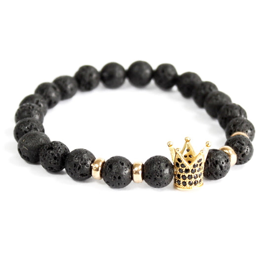 Bracelet Pierre Fine - Couronne Dorée-Pierre de Lave