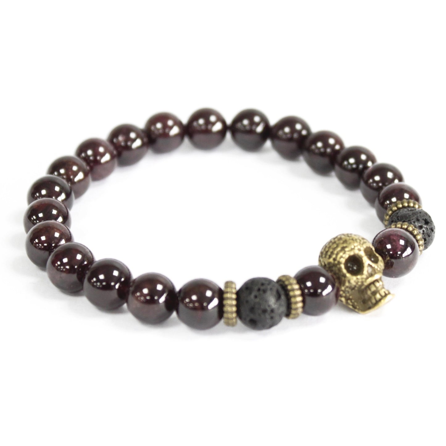 Bracelet Pierre Fine - Crâne Bronze Grenat