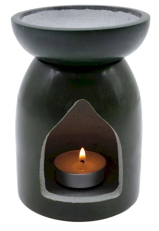 Brûleur d’Huile en Pierre Ajouré Noir/Vert – 13 cm