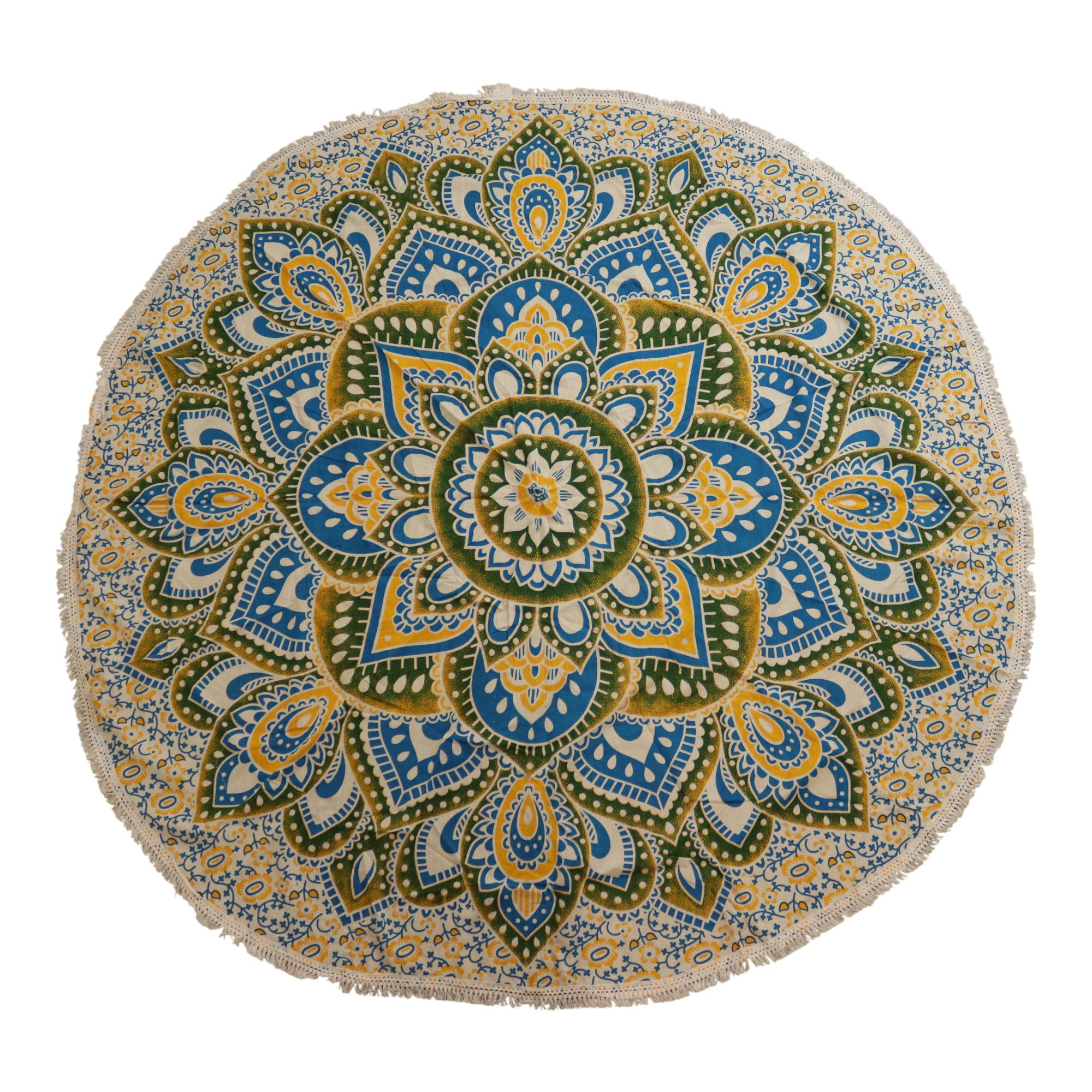 Grande tenture ronde mandala – Jaune &amp; Bleu