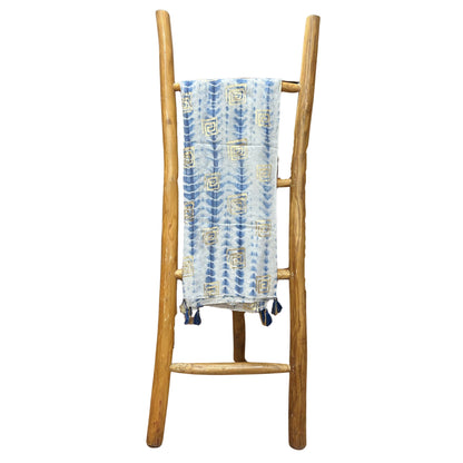 Paréo Tie-Dye Bleu avec Motifs Dorés