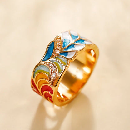Bague Femme Email Feuillage Vert – Fait Main, Luxe et Élégance