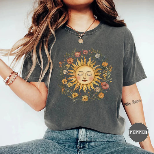 T-shirt Bohème Soleil Spirituel – Vintage & Confort Absolu